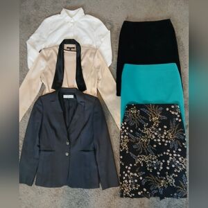 Lot X 6 Office Work Bundle Pencil Skirts Blazer Jacket Blouse Cardigan Shirt Set